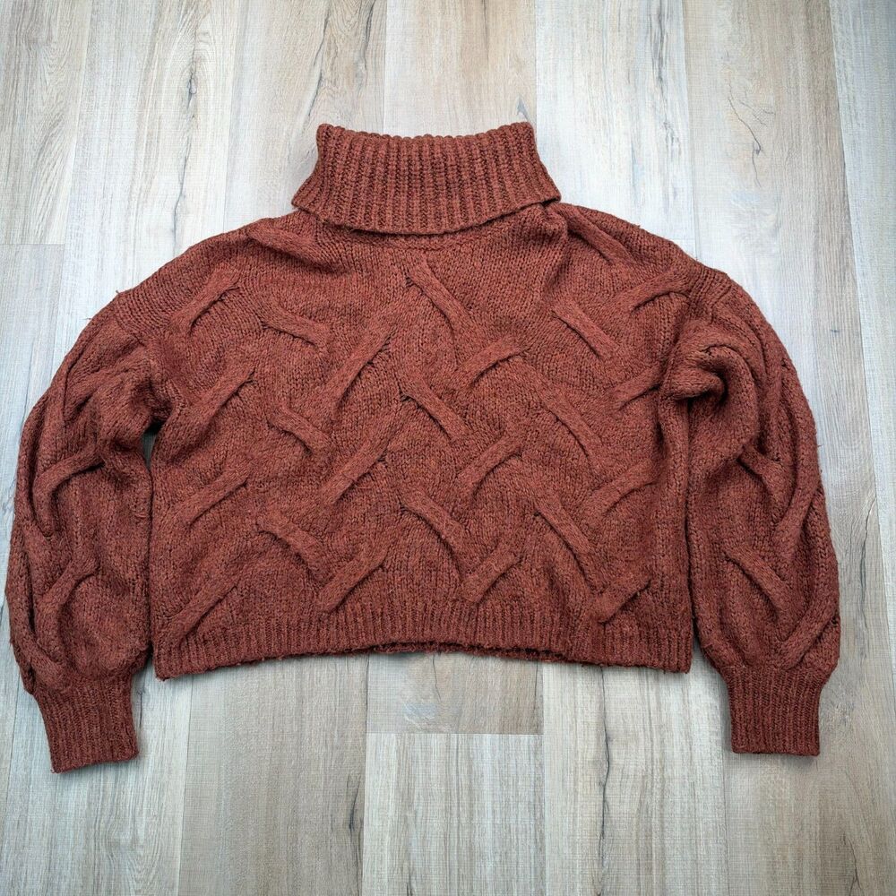 Madewell Women's M Somervell Modern Crop Cable Turtleneck Sweater Wool Blend